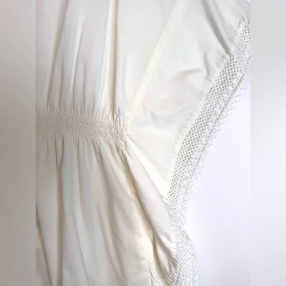 Passport Crochet Trim Kimono Top size Medium cream gathered waist Boho blouse - Picture 4 of 9